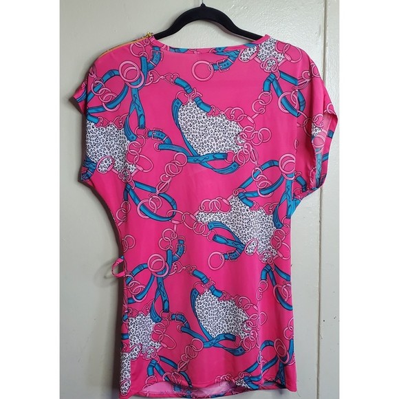 𝅺Love Couture Jeans pink mix cheetah chain prints Large top - Picture 3 of 11